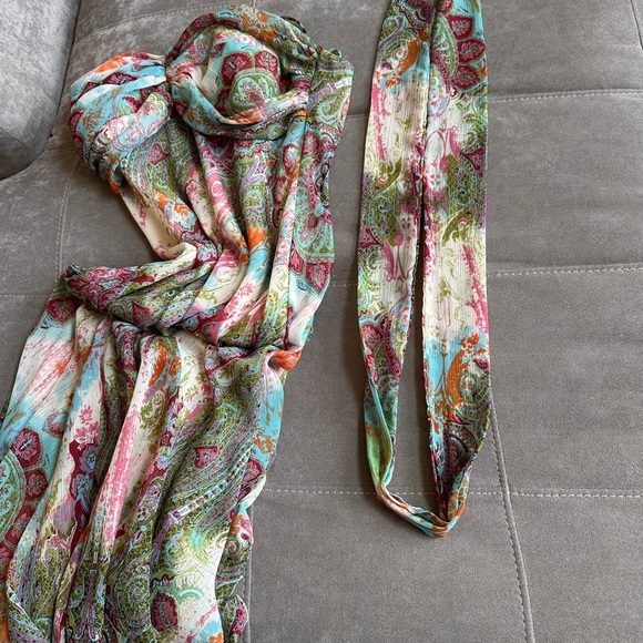 S.L. Fashions Gray and Pink Asymmetrical Strapless Sundress - Picture 9 of 10